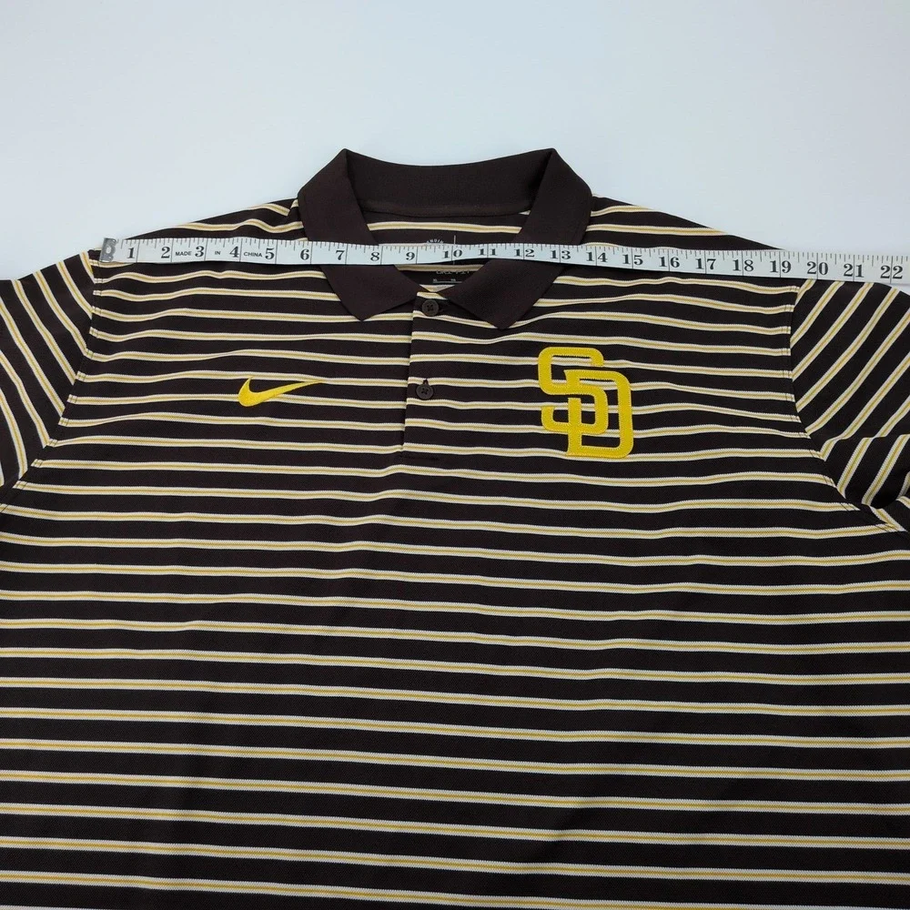 NIKE San Diego Padres Mens Dri-FIT Striped Logo Golf Polo Shirt Brown XL